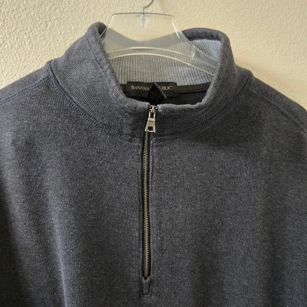 Banana Republic Gray 100% Cotton Quarter Zip Pullover Sweater‎ Size XL